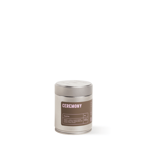 Hojicha tea tin - roasted Japanese green tea with nutty flavor and low caffeine, ideal for lattes and desserts. Shop now.