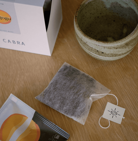 Ethiopian specialty coffee by La Cabra, Gogogu from Guji’s Wate Gogogu station with jasmine and peach notes, in single-serve nitrogen-sealed Steeped bags.