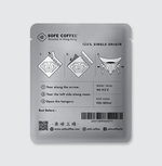 Back of Sofe 100% Single Origin Drip Bag Coffee showing usage instructions and preparation details.