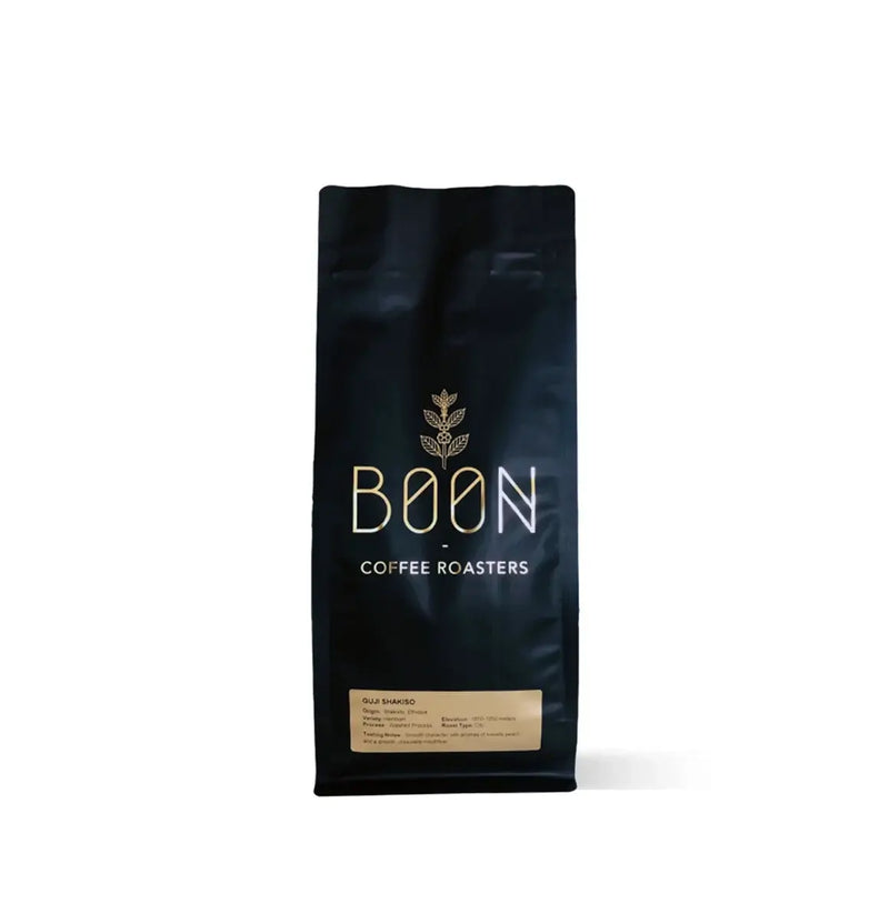 Guji Shakiso medium roast coffee by Boon Coffee Roasters, crafted from Ethiopian beans for a bright, clean flavor, with floral notes and refreshing clarity in every sip.