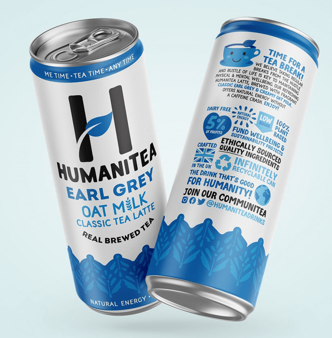 HumaniTea Earl Grey Latte with aromatic tea and smooth oat milk, refreshing, naturally energizing, and free from caffeine crashes.