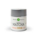 Mizuba Tea Co. Organic Matcha Hinode Radiant Serene premium Japanese matcha green tea powder in a silver tin