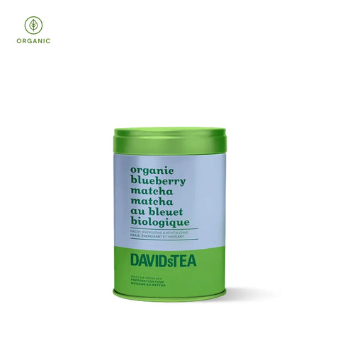 DAVIDsTEA Organic Blueberry Matcha – Sweet blueberry-infused matcha blend with antioxidants and energizing benefits.