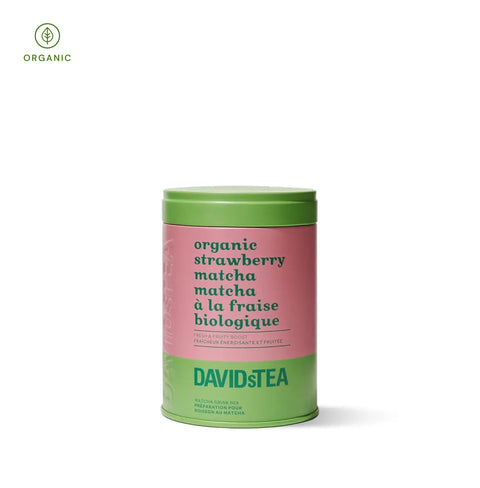 DAVIDsTEA Organic Strawberry Matcha – Creamy matcha blend with ripe strawberry flavor and antioxidant-rich energy boost.