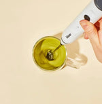 Blume's custom 3-speed Milk Frother. This frother includes two detachable whisk heads and a USB charging cable. Makes dreamy, cloud-like micro-foam