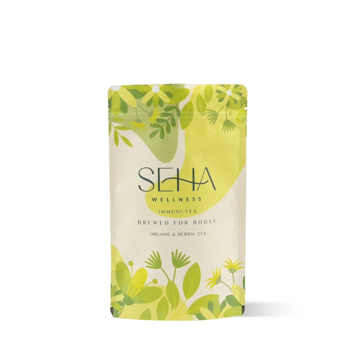 SEHA Wellness Immuni-Tea herbal blend with Amla, Giloy, and Tulsi for immunity boost, stress relief, and daily wellness.