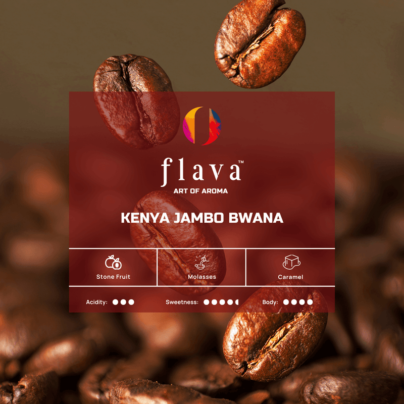 Kenya Jambo Bwana Single Origin Drip Bags showcasing vibrant Kenyan coffee beans with stone fruit, molasses, and caramel notes.