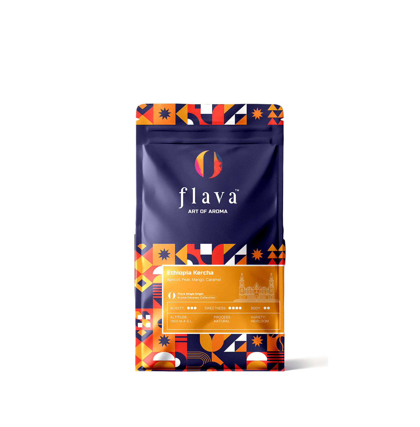 Ethiopia Kercha Single Origin Coffee Beans by Flava Coffee in vibrant packaging.