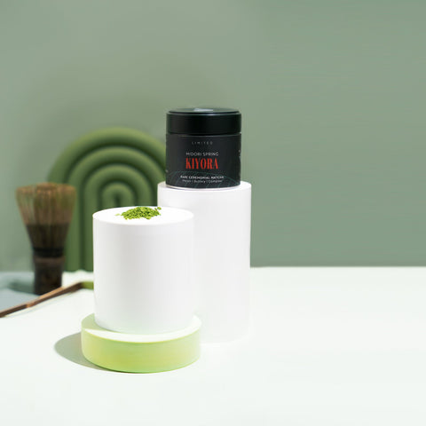 A tin of Rare Ceremonial Matcha - Kiyora UJIHIKARI Limited Edition, 30g, with a vibrant green matcha powder visible. — view 3