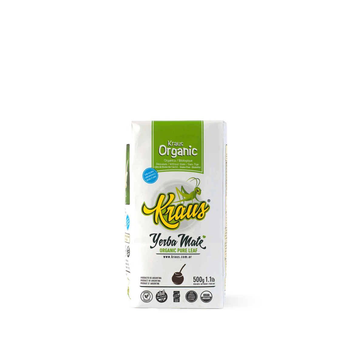 KRAUS Pure Leaf Yerba Mate packaging showcasing organic premium quality from UAE Argentina.