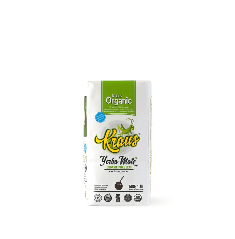 KRAUS Pure Leaf Yerba Mate packaging showcasing organic premium quality from UAE Argentina.