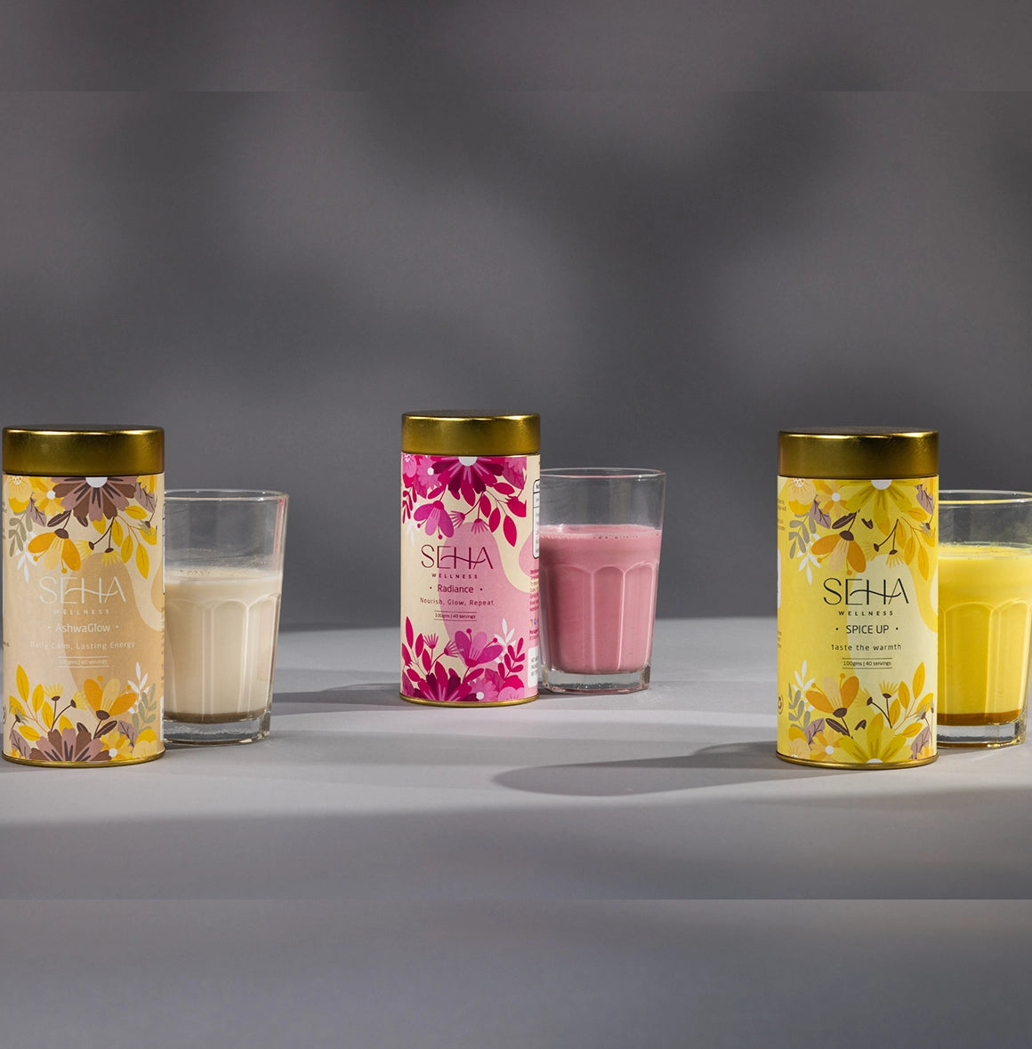 SEHA Wellness Radiance latte blend with beetroot and herbs for glowing skin, energy, and heart health.