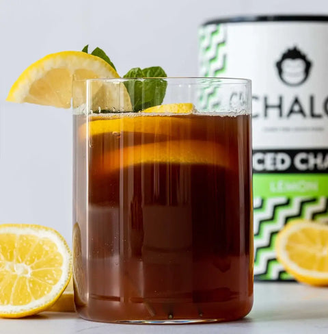 Chalo Lemon Iced Chai, tart lemon & sweet jaggery blend, fresh vegan iced tea for all seasons.