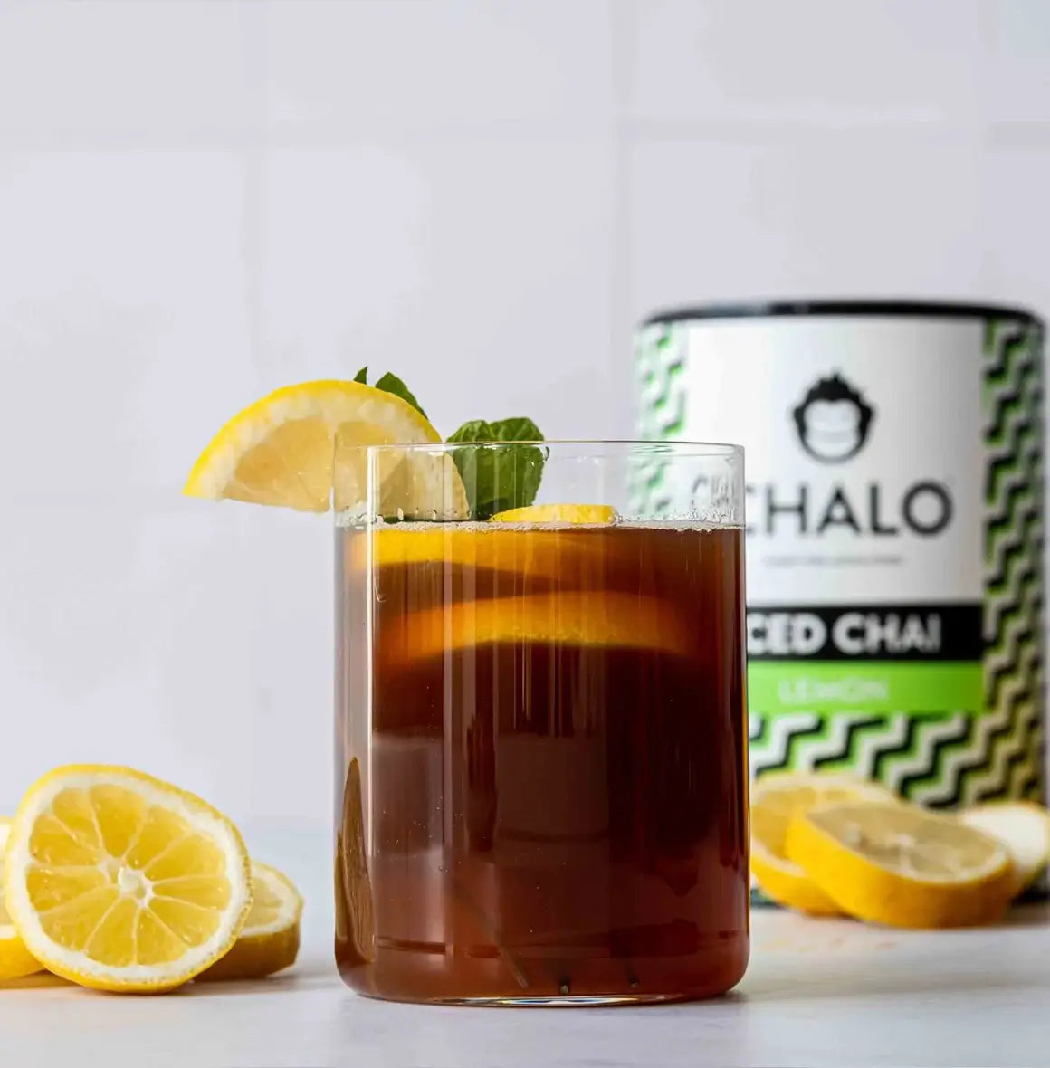 Chalo Lemon Iced Chai, tart lemon & sweet jaggery blend, fresh vegan iced tea for all seasons.
