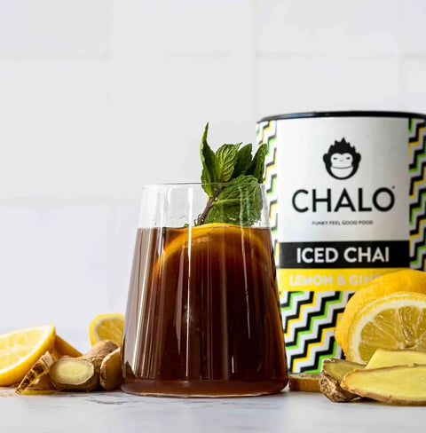 Chalo Lemon & Ginger Iced Chai, refreshing fruity iced tea alternative, perfect for parties, BBQs & summer fun.