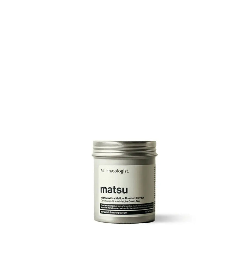 Matsu ceremonial-grade matcha green tea by Matchaeologist. Premium Japanese green tea powder with intense, mellow roasted flavor profile.