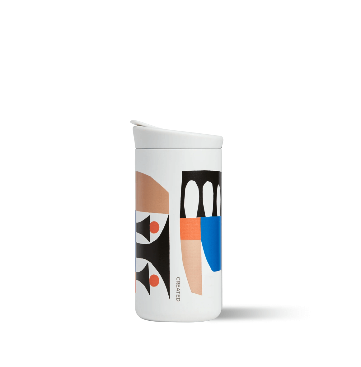 CREATED CO. City Scapes Nomad Flip 12 oz, featuring artwork by Cody Hudson, sleek white ceramic finish, leak-proof lid, and cup holder fit.