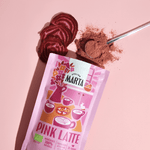 Organic Pink Latte by Atelier Marta with beetroot powder and chai spices in a vibrant pink package.