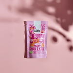 Organic Pink Latte package showcasing organic ingredients and vibrant design by Atelier Marta.