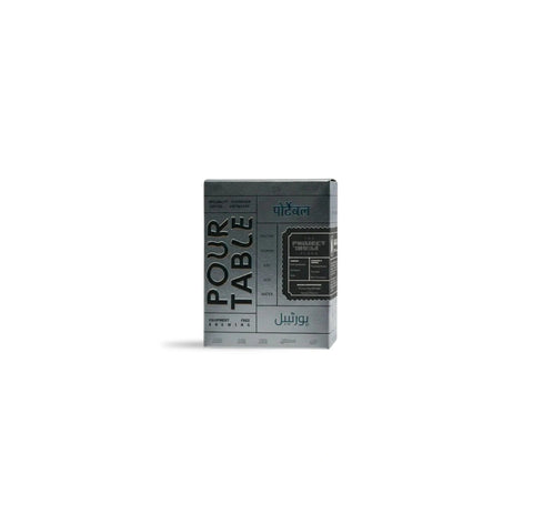 Premium specialty pour-over coffee packaging box with modern minimalist gray and black design