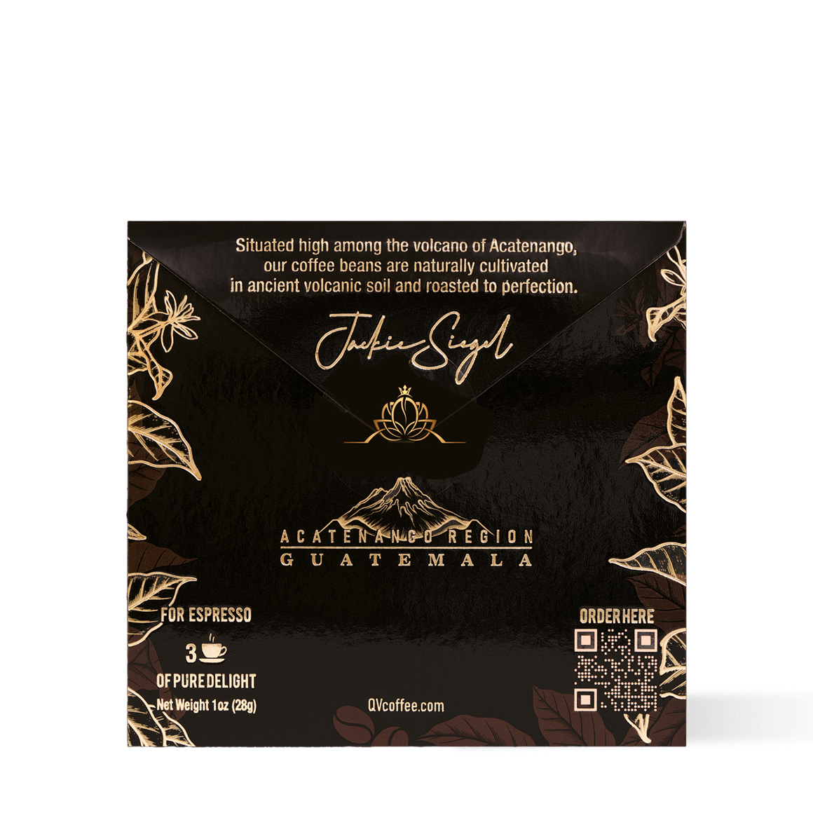 Package of Acatenango Region Guatemala espresso coffee, featuring smooth, organic beans sourced from volcanic soil.