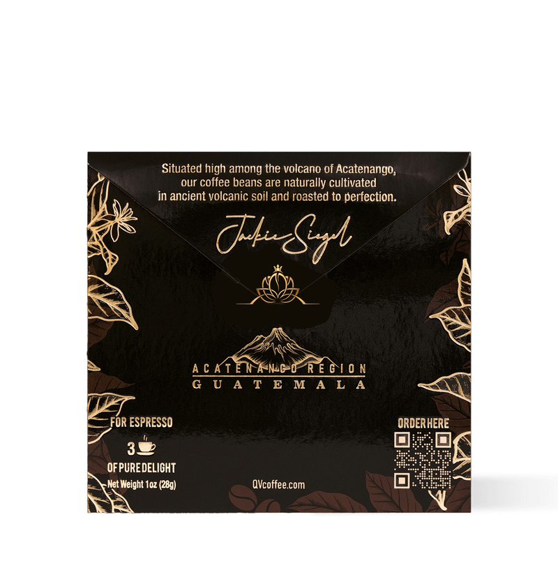 Package of Acatenango Region Guatemala espresso coffee, featuring smooth, organic beans sourced from volcanic soil.
