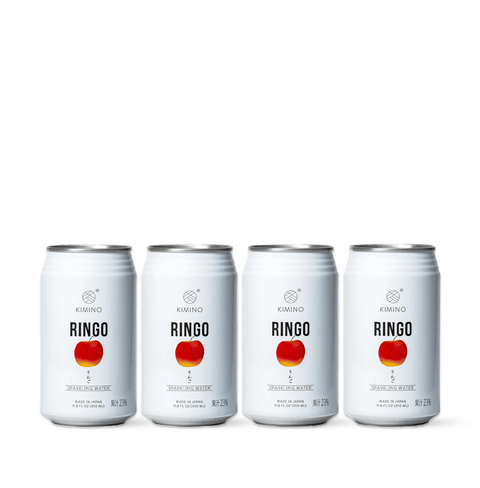 Ringo Sparkling Water cans with Fuji apple and mountain spring water from Aomori, Japan, offering a crisp and refreshing taste.