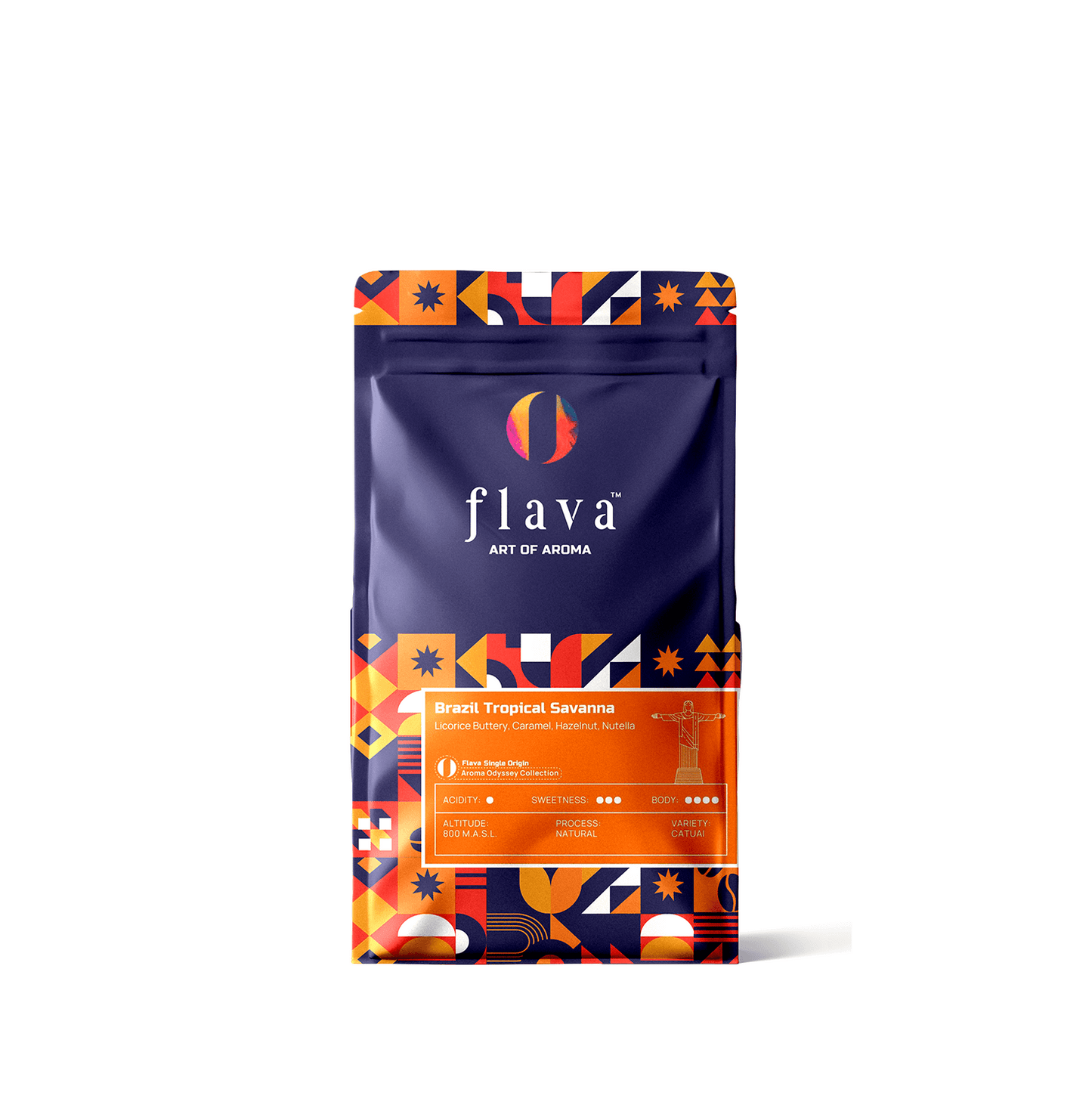 Brazil Tropical Savanna Single Origin Coffee in vibrant packaging by Flava Coffee