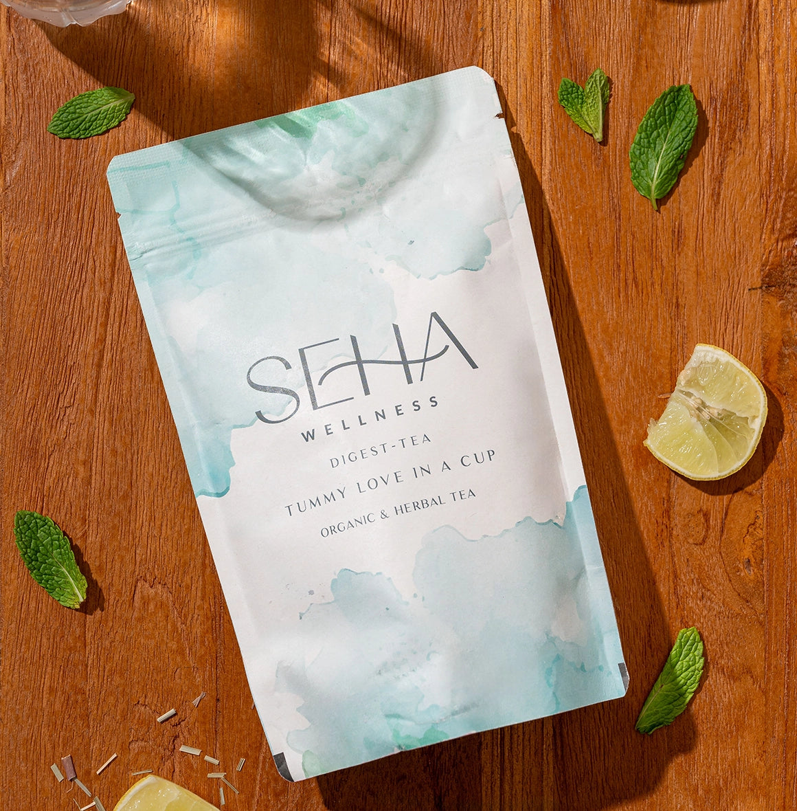 SEHA Wellness Diges-Tea Ayurvedic blend for digestion, bloating relief, and gentle detox with antioxidant-rich herbs.