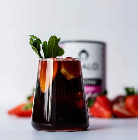 Chalo Strawberry Iced Chai, fruity sweetness with natural jaggery, refreshing twist on iced tea for BBQs and parties.