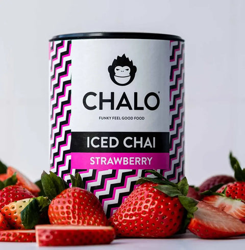 Chalo Strawberry Iced Chai, fruity sweetness with natural jaggery, refreshing twist on iced tea for BBQs and parties.