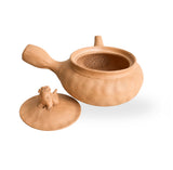 The Yokkaichi Imperial Shishi Kyusu-Handmade- Sculpted Shishi guardian lion lid -Natural unglazed clay-Integrated ceramic strainer for loose-leaf tea.