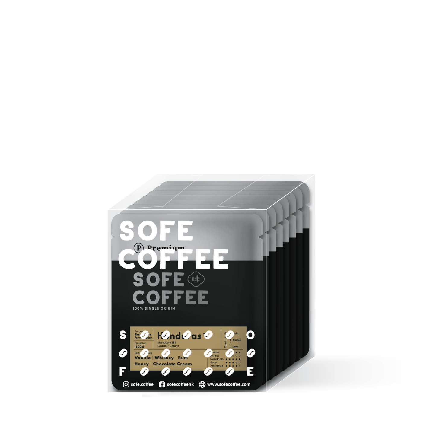 Sofe Premium Single-Origin Drip Bag Trial Pack of 8, showcasing specialty coffee selection, freshness-sealed for convenience.