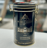 Ultra Premium Volcanic Limited Reserve Espresso can by Queen of Versailles Coffee, high altitude organic roast in elegant packaging.