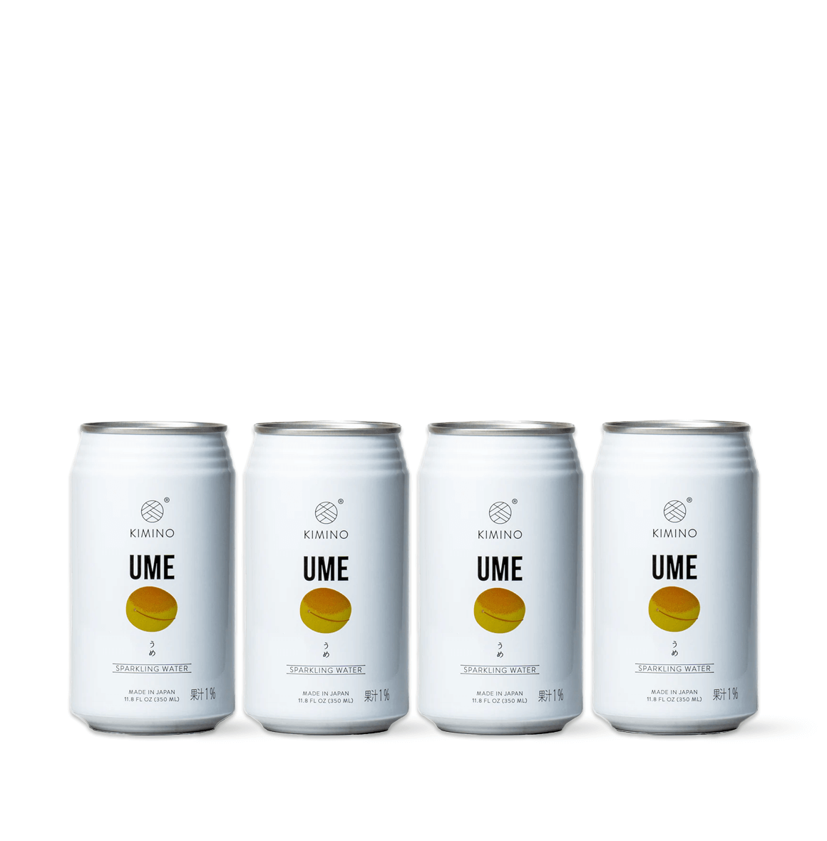 Cans of Kimino Ume Sparkling Water with Japanese plum flavor, made with hand-picked Ume and mountain spring water.
