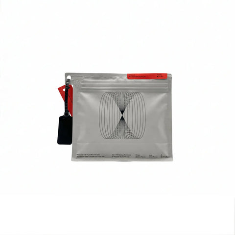 Gray packaging with a geometric design on a white background