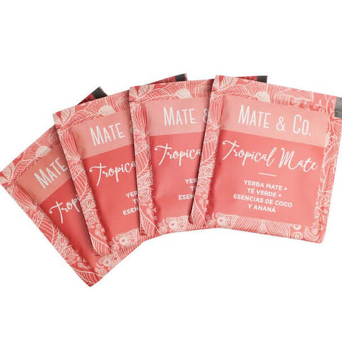 Yerba Mate Tropical Tea Bags in vibrant packaging featuring tropical fruit flavors.