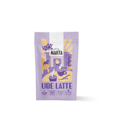 Ube Latte vegan latte powder featuring organic ingredients in colorful packaging from Atelier Marta.