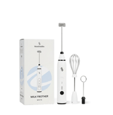 Blendsmiths Handheld Milk Frother with attachments and packaging box.