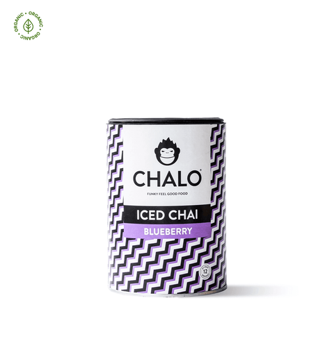 Chalo Blueberry Iced Chai, fruity refreshment with jaggery, antioxidant-rich twist on iced tea.