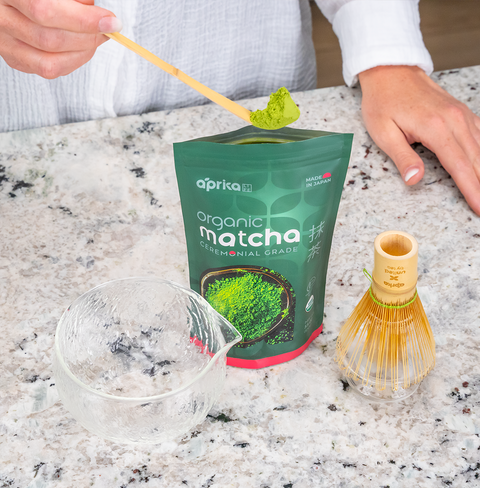 A vibrant green, finely ground Organic Japanese Ceremonial Grade Matcha Green Tea Powder, sourced from premium Yabukita tea leaves. This rich, antioxidant-packed matcha offers a smooth umami flavor, perfect for traditional tea ceremonies, lattes, and well