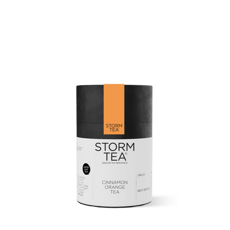 Storm Tea Cinnamon Orange Tea packaging with a distinctive aroma of cinnamon and orange.