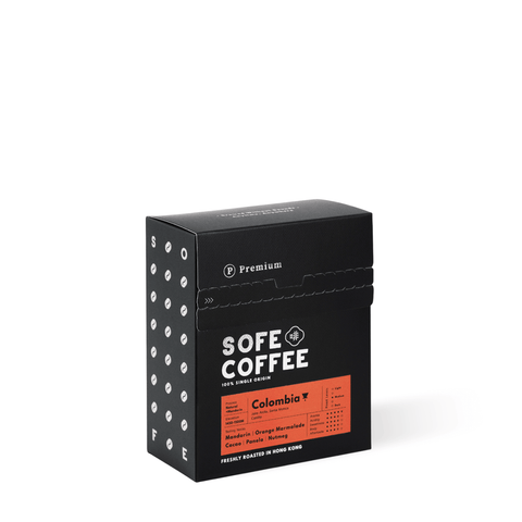 Premium Sofe Drip Bag Coffee box with Colombia mandarin flavor, perfect for single-serve aromatic coffee lovers.