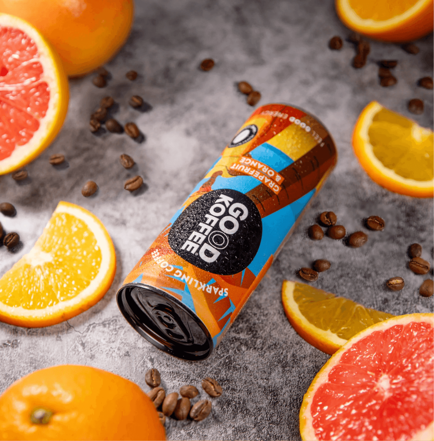 Grapefruit & Orange Sparkling Coffee - Barbados surrounded by fresh citrus fruits and coffee beans
