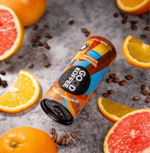 Grapefruit & Orange Sparkling Coffee - Barbados surrounded by fresh citrus fruits and coffee beans