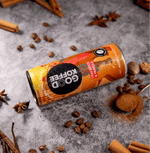Chai Spice & Vanilla Sparkling Coffee - India can with coffee beans and spices around it