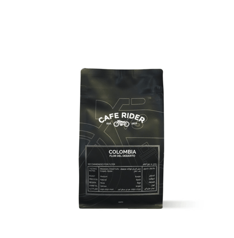 Colombia Flor Del Desierto coffee bag from Huila region, crafted by Cuatro Vientos with smallholder producers.