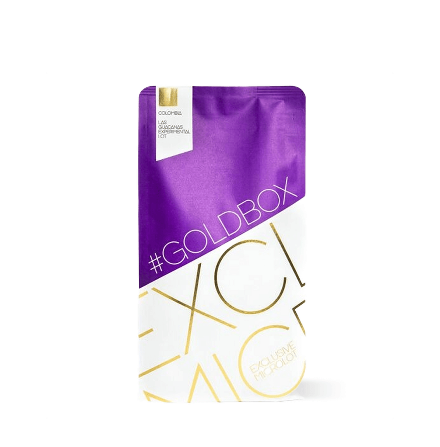 Colombia Las Guacanas Experimental Coffee in purple and white packaging