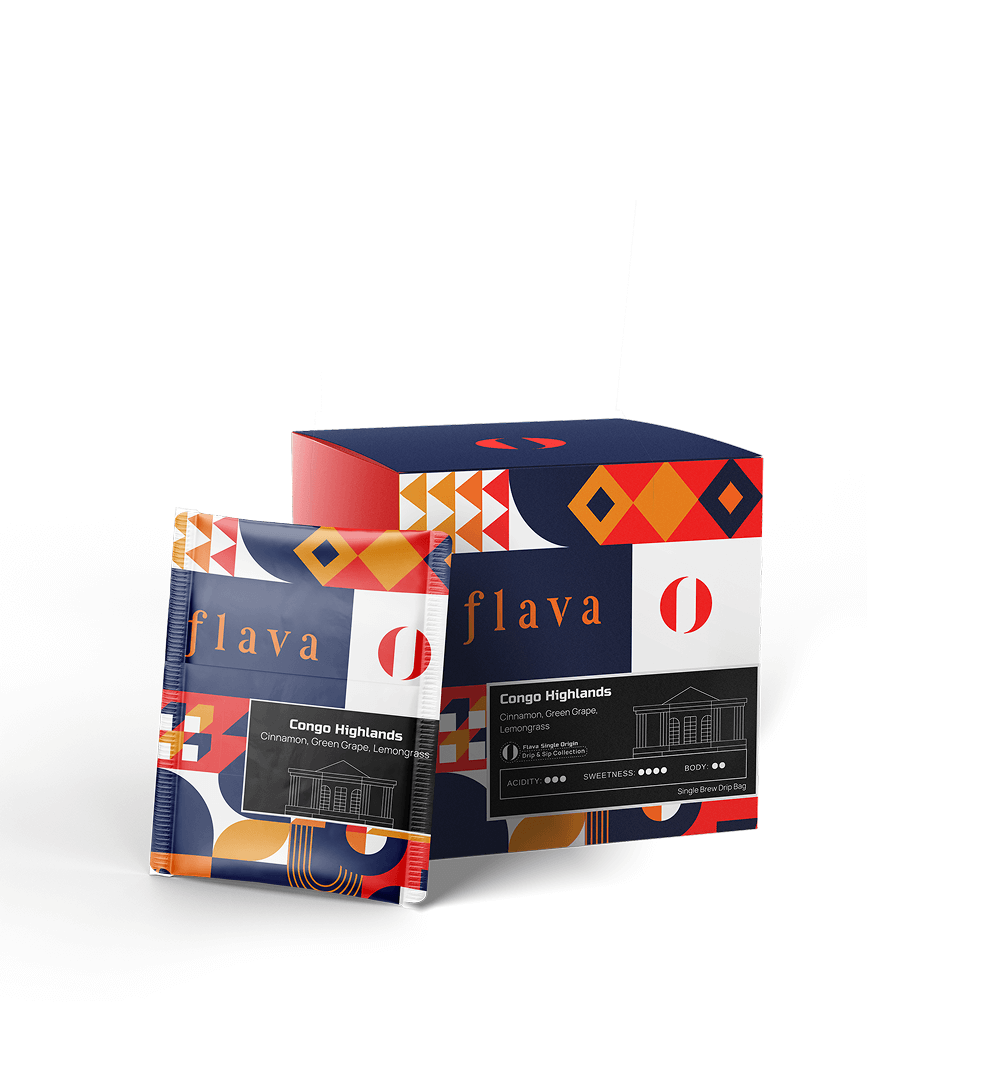 Congo Highland Single Origin Drip Bags showcasing vibrant packaging highlighting premium African coffee.