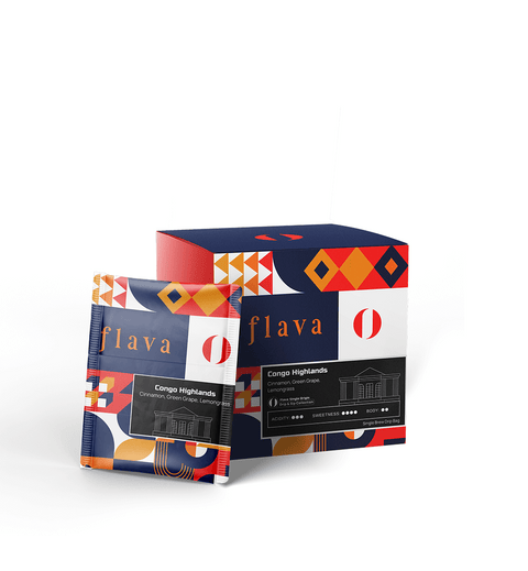 Congo Highland Single Origin Drip Bags showcasing vibrant packaging highlighting premium African coffee.